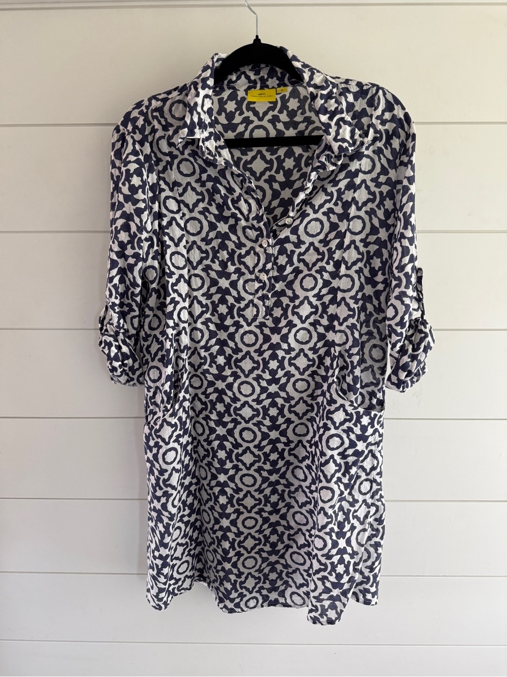 Roberta Roller Rabbit Navy and White Printed Collared Shirt Dress